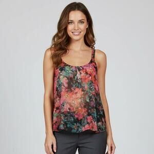 Womens Decree Strappy Tank Top Sheer Floral Print Cami Size Medium